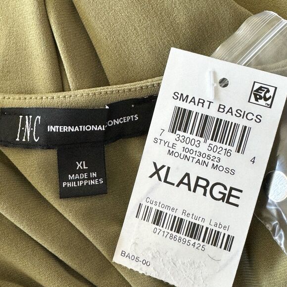 INC X-Large Top Ruched V-Neck Long Sleeve Stretch Hi-Low Hem Button Accent Green - Picture 6 of 8